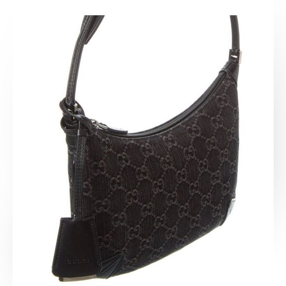 GUCCI: SMALL HORSEBIT SHOULDER BAG IN BLACK DENIM - Picture 2 of 10